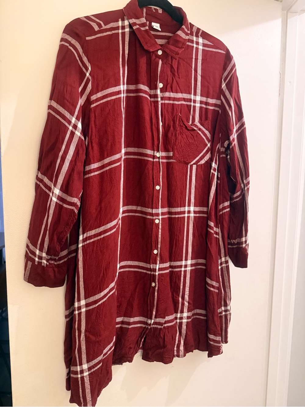 Old Navy Burgundy Plaid Mini Shirt Dress